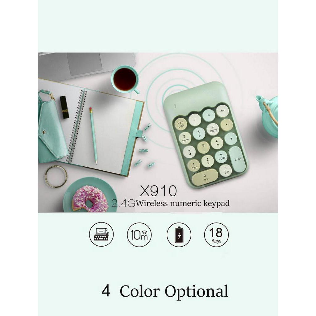 CHUYI Bàn Phím Số Không Dây 2.4G 18 Phím USB Mini Hình Tròn Phong Cách Retro