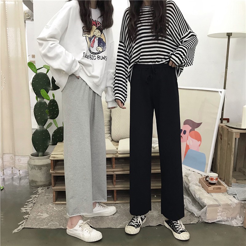 Quần Dài Lưng Cao Ống Rộng Màu Đen Phong Cách Hàn Quốc | BigBuy360 - bigbuy360.vn