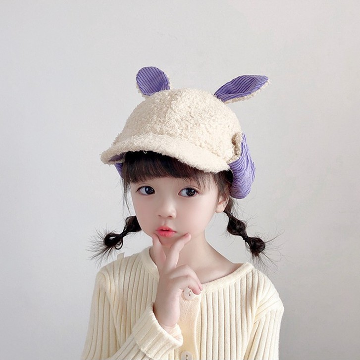 Mũ lông cừu thiết kế hình tai thỏ duyên dáng dành cho bé