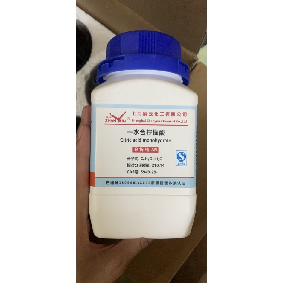 Hóa chất Ac.id Citric monohydrate tinh khiết a.xit chanh C6H806.H2O CAS 77-92-9 500g thí nghiệm
