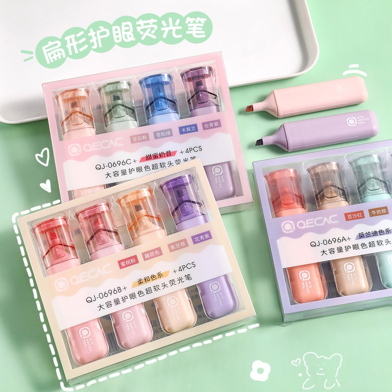 Set 4 Bút Đánh Dấu Đầu Xiên Nhiều Màu Sắc Có Khả Năng Đánh Dấu Bảo Vệ Mắt Cho Học Sinh/Văn Phòng