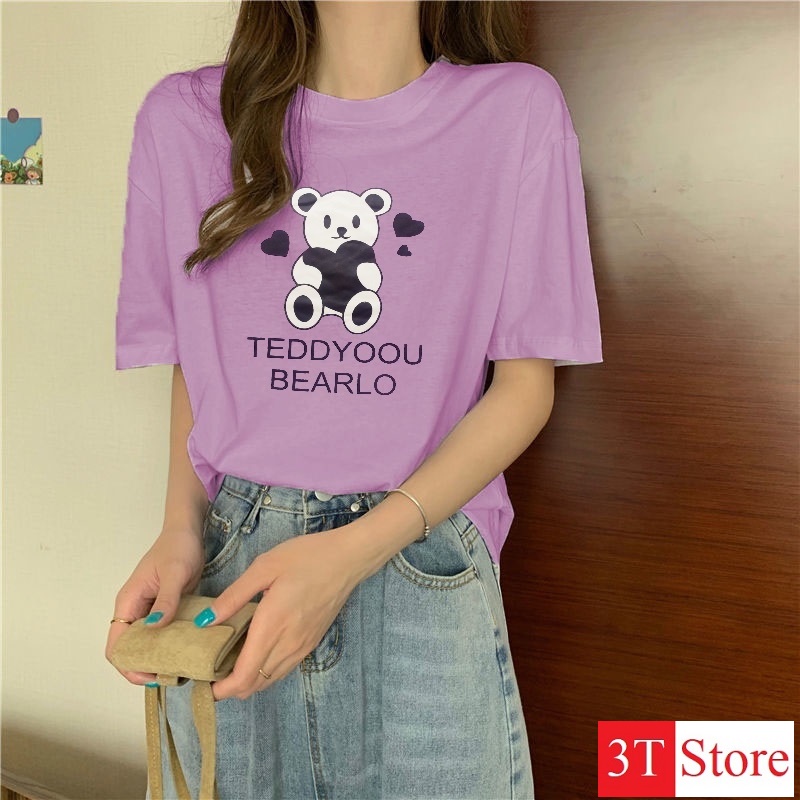 [Video + Ảnh Thật] Áo Thun Tay Lỡ Freesize Unisex Hot Trend Gấu - TeddyYou Tím