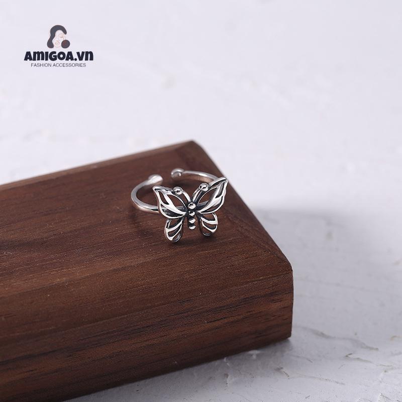✨✨Đơn giản phong cách retro có thể điều chỉnh rỗng bướm bạc mở nhẫn