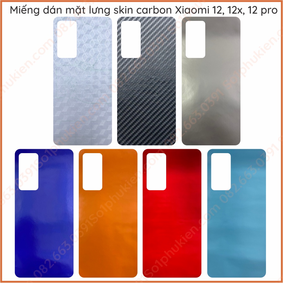 Miếng dán mặt lưng skin carbon Xiaomi 12 Xiaomi 12x Xiaomi  12 pro