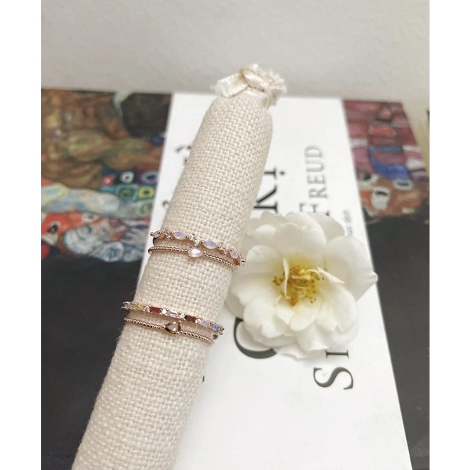 Nhẫn, nữ, set, Hàn Quốc, đá nâu, thanh lịch