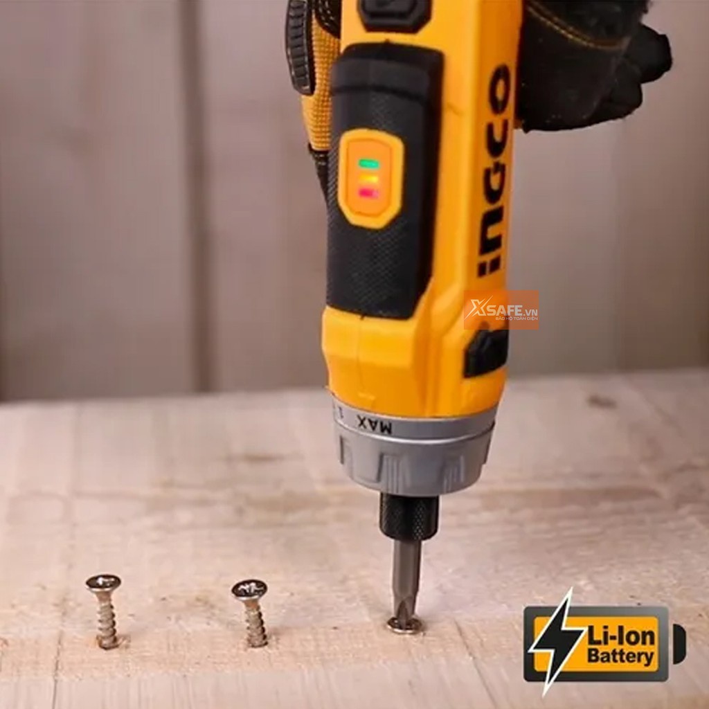 Máy bắn vít mini dùng pin 8V INGCO CSDLI0801 tốc độ 220v/p, đầu lục giác 1/4&quot;, có đèn led, có chức năng đảo chiều -xsafe