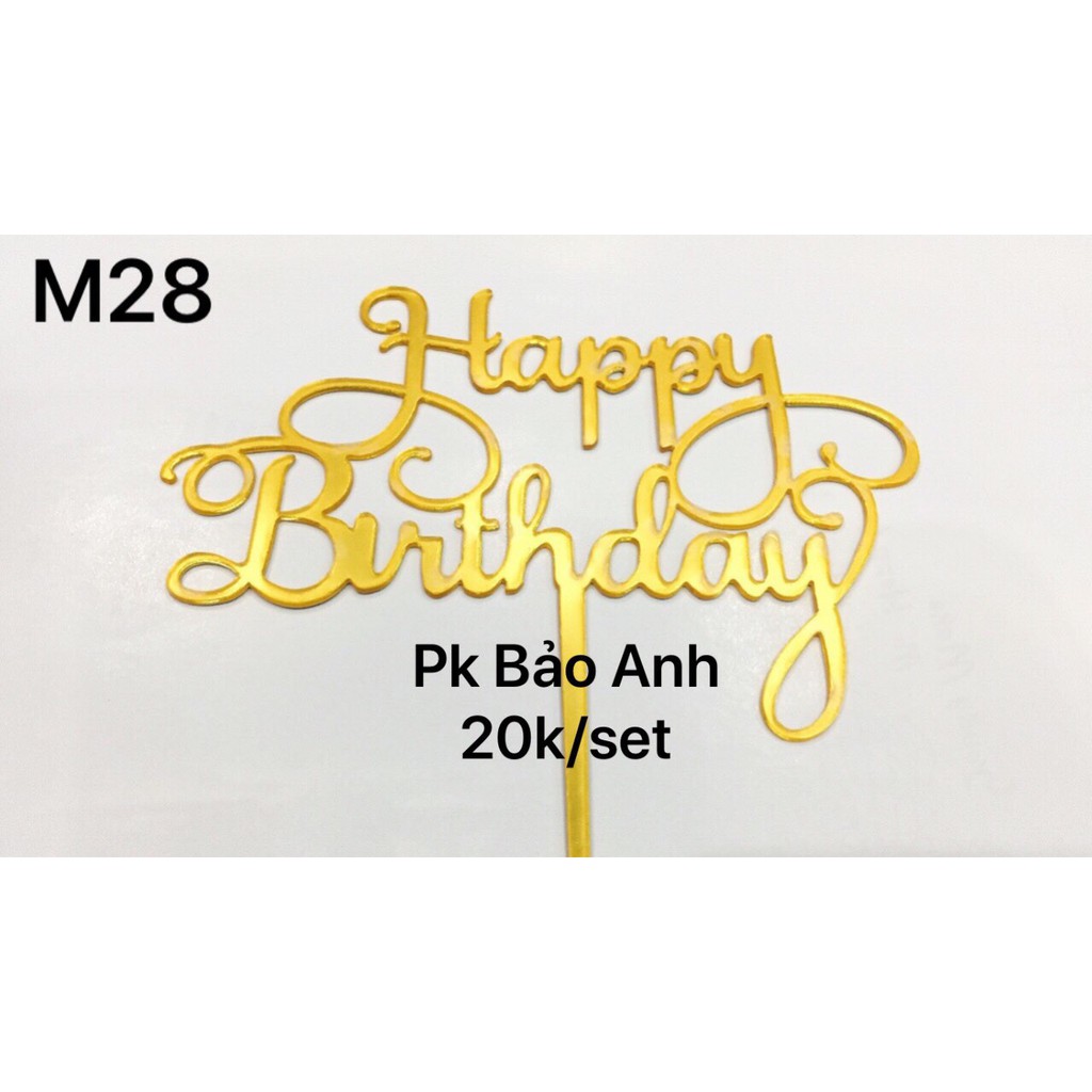 10 mika Happy Birthday chữ B in hoa mẫu 28 trang trí bánh kem