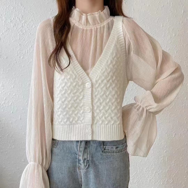 SUXI Áo Sweater Dệt Kim Sát Nách Kiểu Vintage Thời Trang Thu Đông Cho Nữ