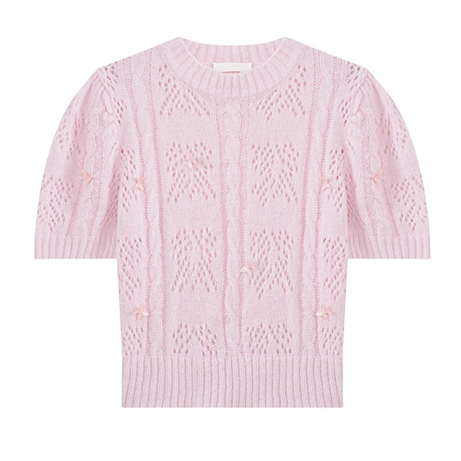 NUZIRO  Áo kiểu  dệt kim tay ngắn phồng trẻ trung thời trang dành cho nữ