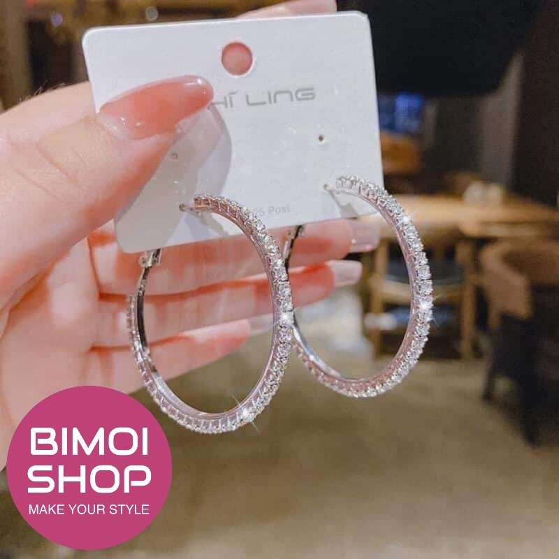 Bông tai (khuyên tai) trang sức tròn đính đá nhân tạo, phong cách cá tính, sang chảnh, hàng cao cấp nhập từ Thái Lan