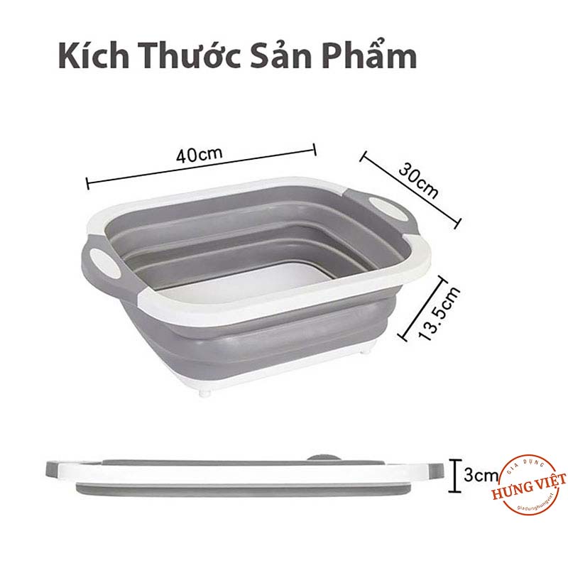 Chậu gấp gọn kiêm Thớt và Rổ đựng bằng nhựa 3 trong 1, đa năng, tiết kiệm diện tích, làm đẹp không gian bếp [CHẬU THỚT]