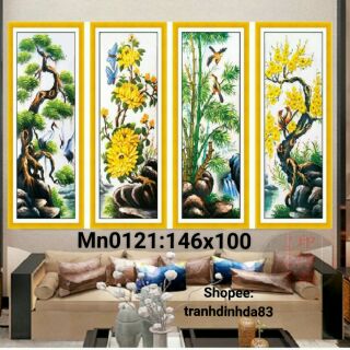 Tranh thêu tứ quý tùng cúc trúc mai (146x100cm)
