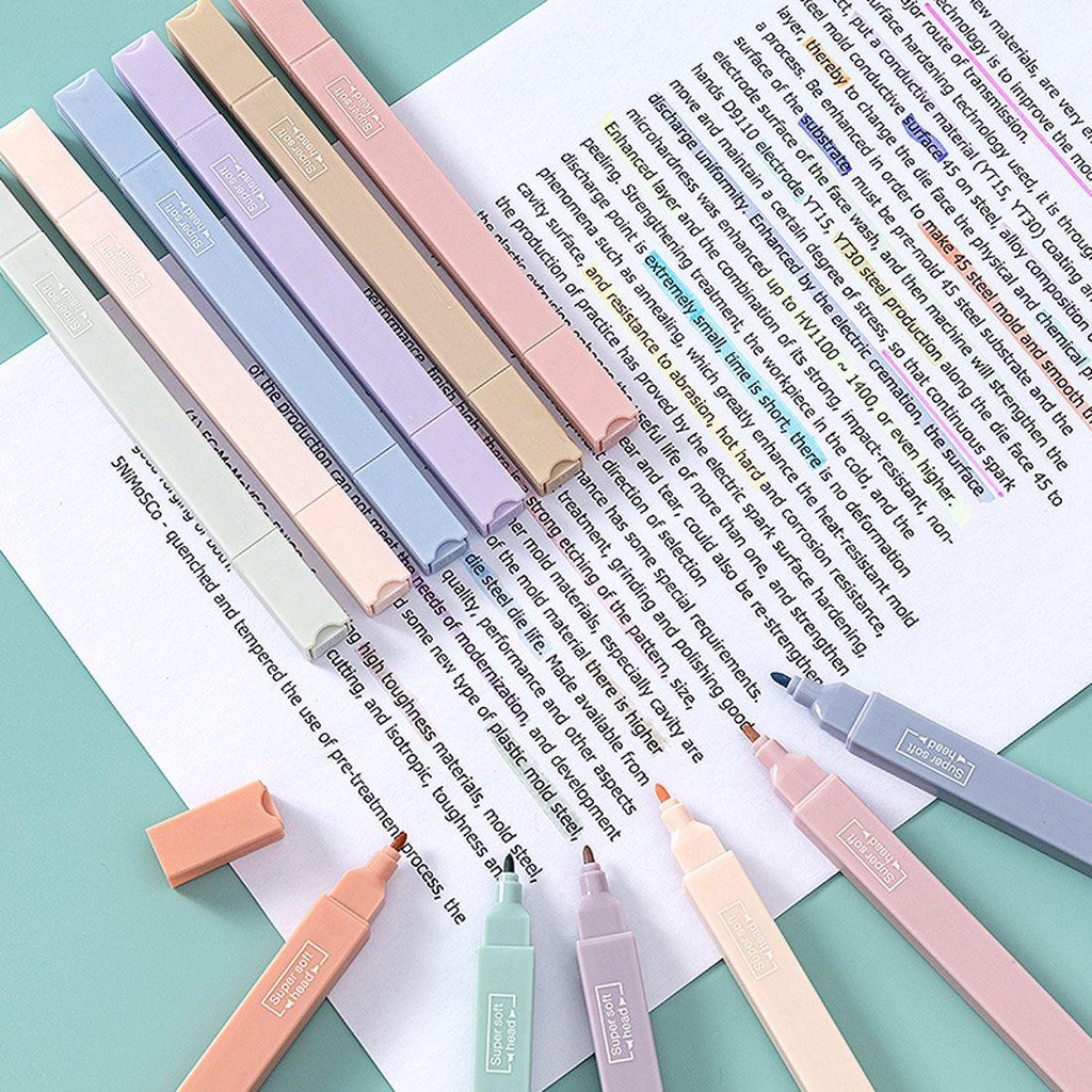 Bộ Bút Dạ Quang Ngòi Mềm Nhanh Khô Dùng Cho Trường Học DIY