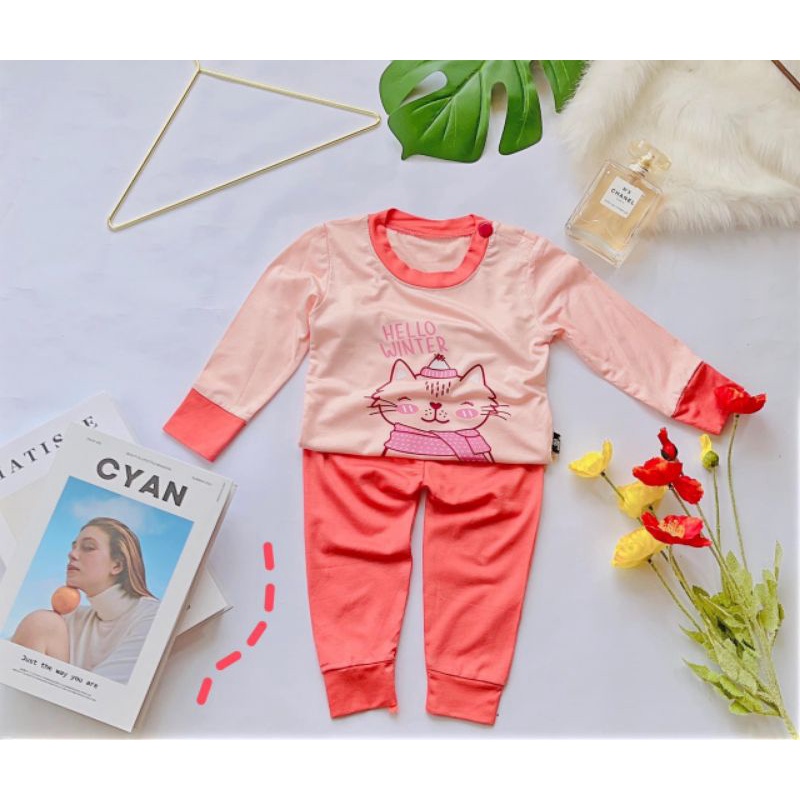 Đồ bộ dài thun lạnh Kwoo Cài khuy vai siêu yêu cho bé trai bé gái