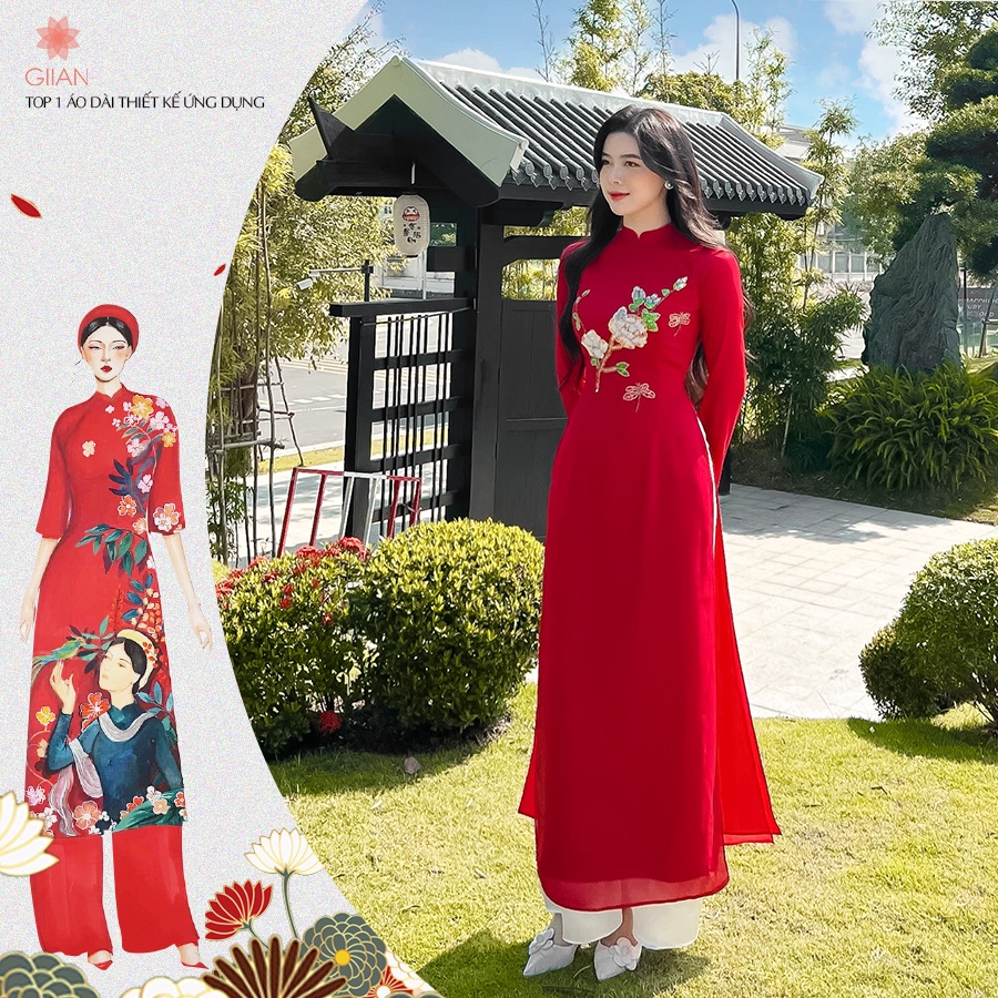 Áo dài cách tân đính hoa Giian, áo dài kim sa chất voan nhẹ bốn tà nhẹ nhàng - AD307