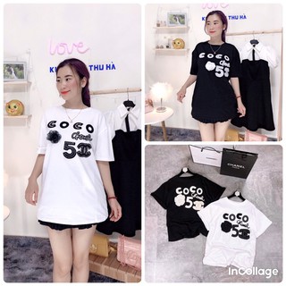 Áo phông nữ, áo thun co-co gắn hoa chất loại 1