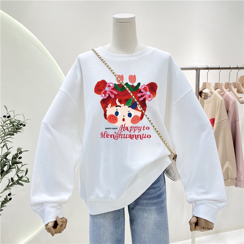 NRVP Áo Thun Nữ Dài Tay Dáng Rộng In Hình Phong Cách Hàn Quốc Mới