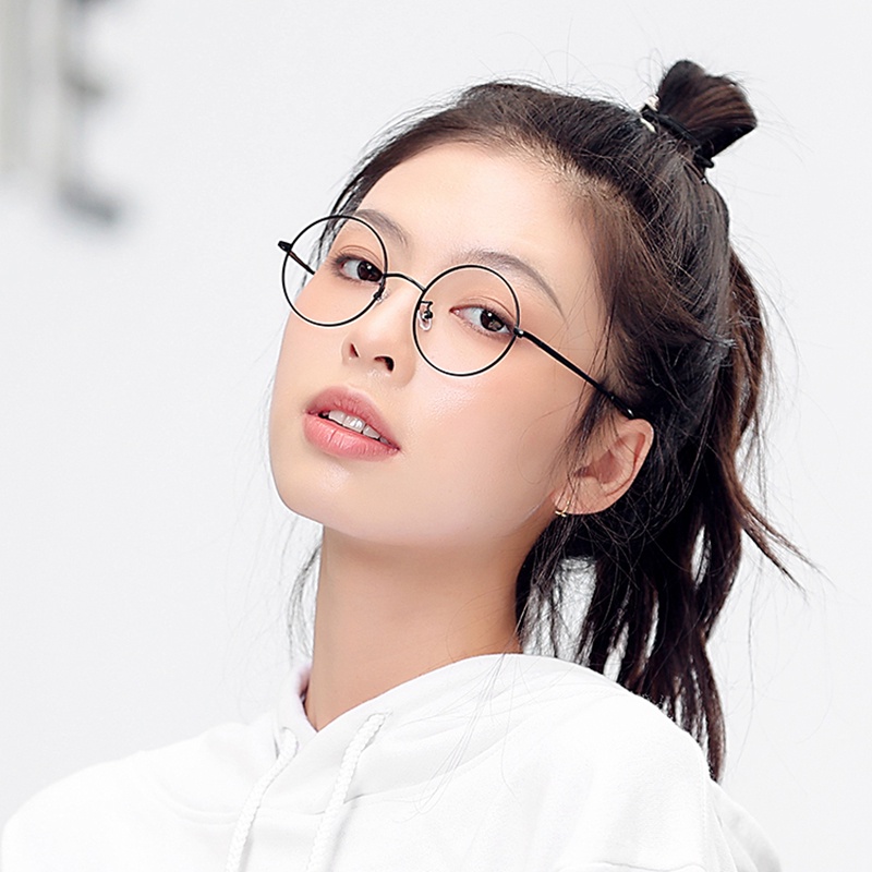 Mắt kính gọng kim loại hình tròn siêu nhẹ phong cách vintage cho nam và nữ