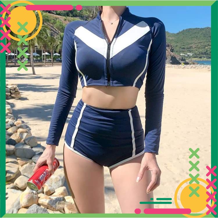 Bộ Đồ Bơi Nữ, Bikini Đi Tắm Biển 2 Mảnh, Áo Tắm Biển Dài Tay Hàn Quốc SAVVY
