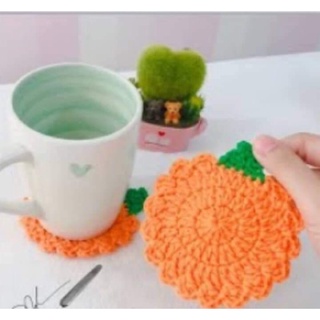 Miếng lót cốc bằng len, miếng lót ly hình quả bí