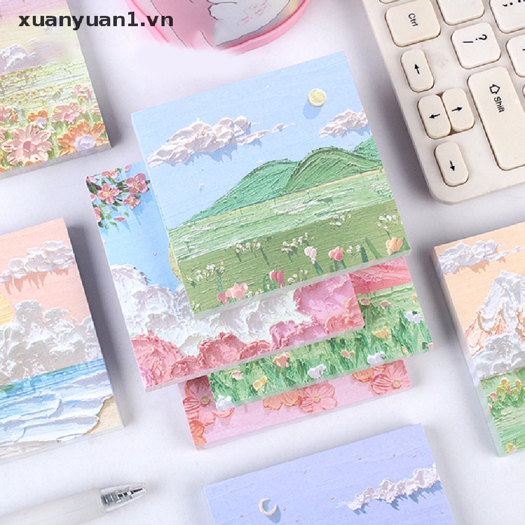 Set 80 Tờ Giấy Ghi Chú Họa Tiết Tranh Phong Cảnh Sơn Dầu