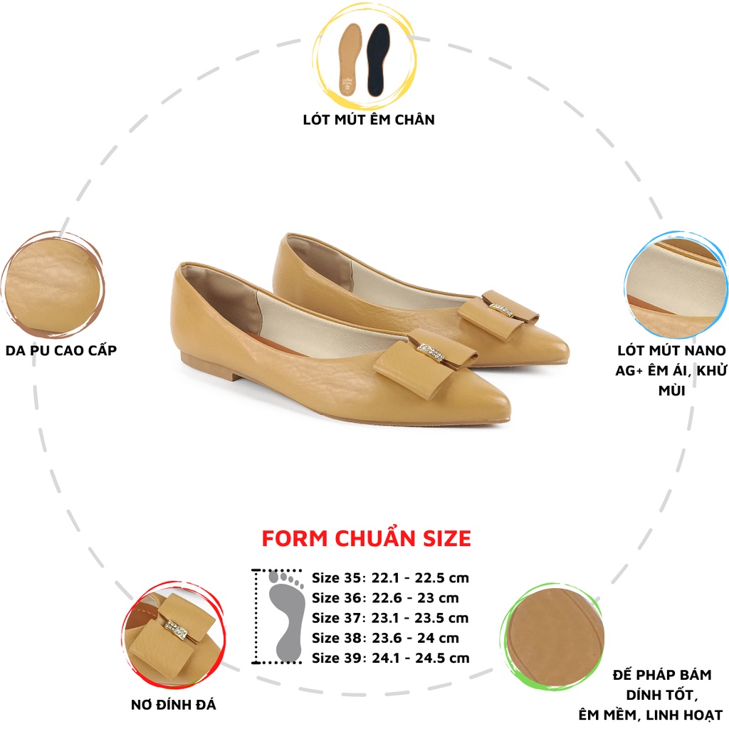 Giày búp bê thời trang nữ da mềm Diamond HADU C063 giày bệt nơ đính đá