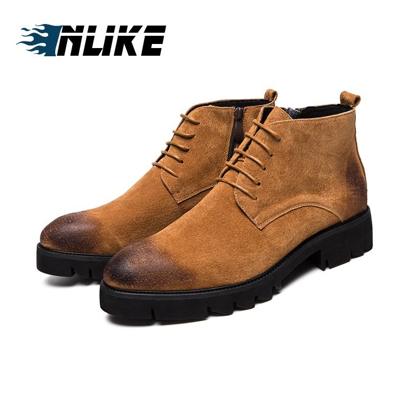 Suede Leather Men Boots Ankle Boots Lace Up Shoes Men Vintage Men Shoes