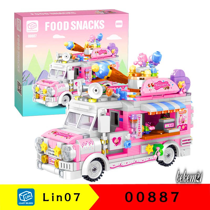 Lego Xếp Hình Con Gái Xe Chở Kem 590 chi tiết Food Snack Xe Chở Trái Cây Nước Uống đồ chơi ghép hình bé gái