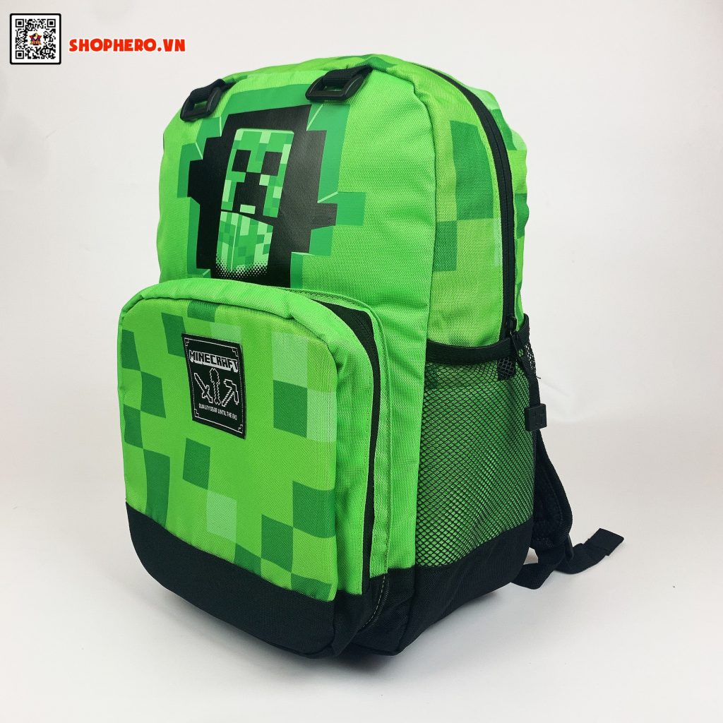 Balo Minecraft in hình nhiều nhân vật, balo chất liệu polyester, balo chính hãng Minecraft