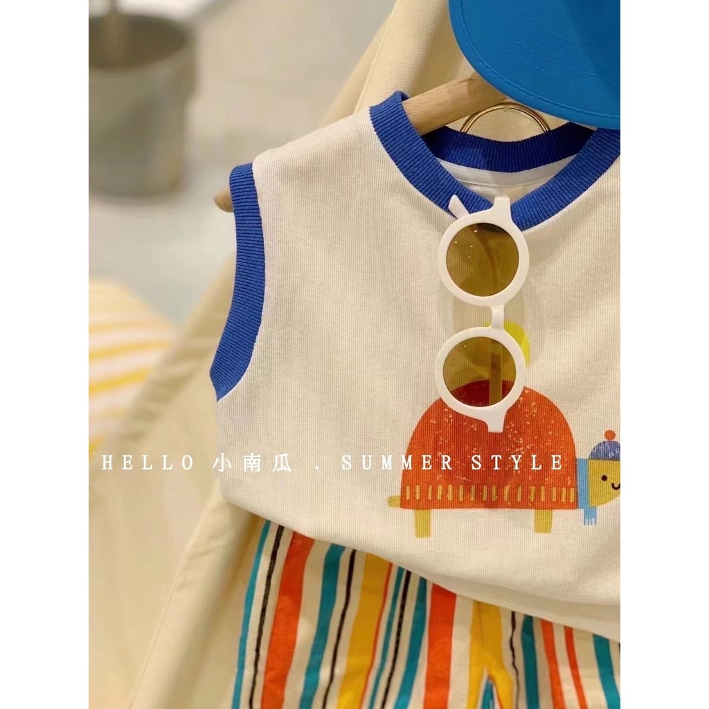 Set Áo Thun Tay Ngắn + Quần Short Kẻ Sọc Màu Sắc Tương Phản Phong Cách Hàn Quốc Thời Trang Cho Bé Từ 0-6 Tuổi