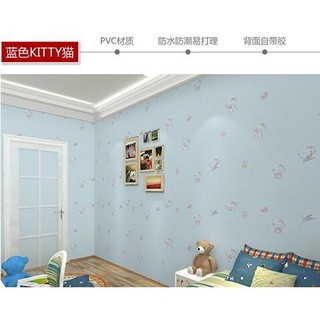 Decal giấy dán tường hello kitty xanh lợt
