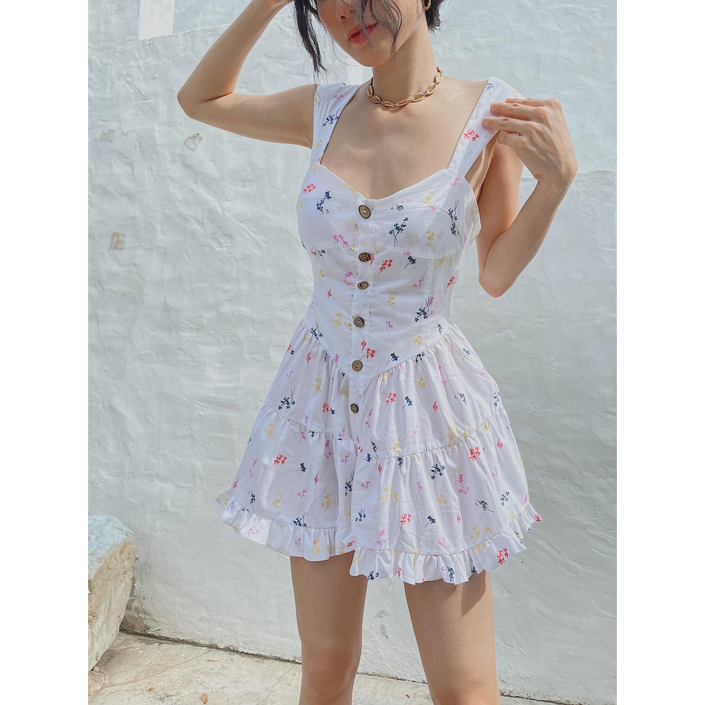 LEMONCHICVN - Jumpsuit cúp ngực chân xoè nút gỗ trước ngực - JMP56