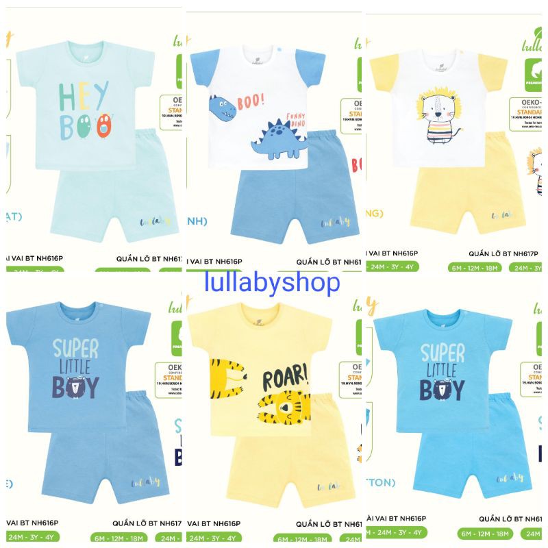 Bộ cộc tay bé trai Lullaby NH616P, bộ áo quần tay quần đùi lỡ cotton cao cấp