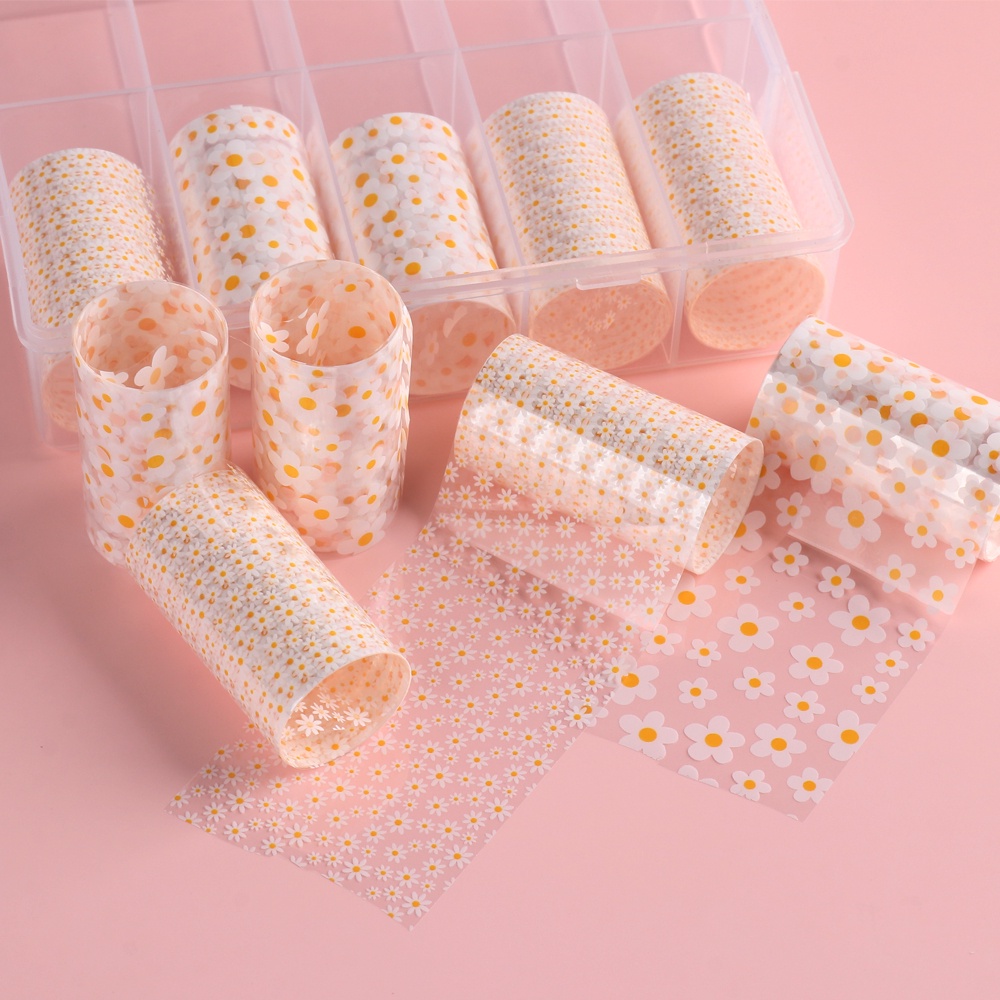 Bộ 10 Miếng Dán Trang Trí Móng Tay Toàn Diện Họa Tiết Hoa Cúc Đơn Giản