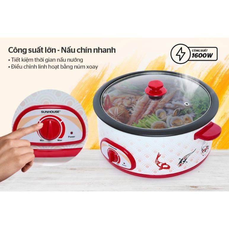 NỒI LẨU ĐIỆN, NỒI NẤU ĐA NĂNG SUNHOUSE 525 DUNG TÍCH 4 LÍT CÔNG SUẤT 1600W HÀNG CHÍNH HÃNG