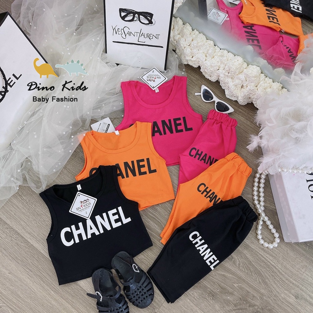 Bộ quần áo croptop mùa hè cho bé gái, bộ sát nách CHA. NELL kèm quần legging cho bé