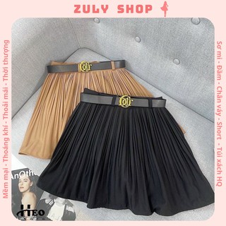 Chân váy xếp ly dáng xòe kèm đai 2 màu chất dày đẹp phong cách HQ Zulyshop