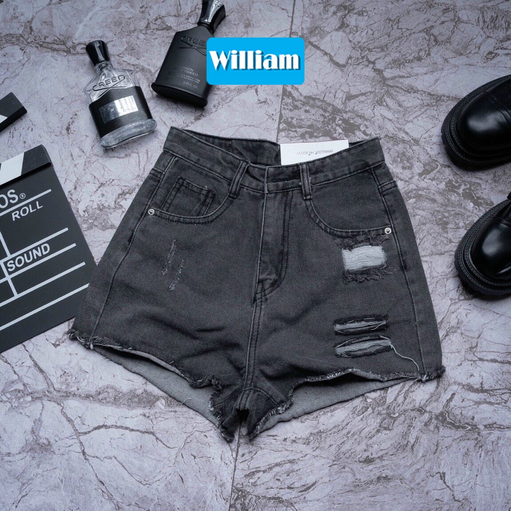 Quần short jean nữ sành điệu phối rách chất jean denim bền đẹp William - AT215