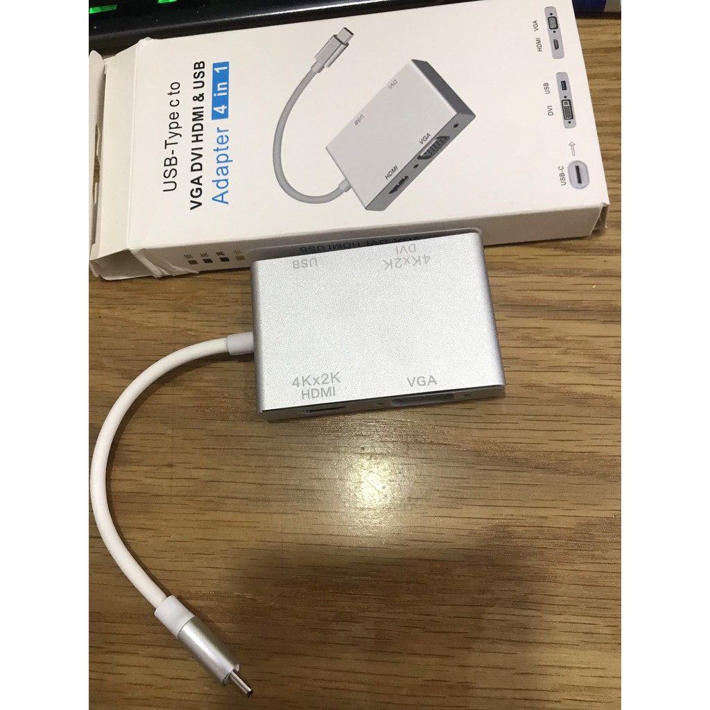 Hub chuyển đổi USB Type-C ra HDMI, DVI, VGA, USB - 4 TRONG 1- BẢO HÀNH 3 THÁNG