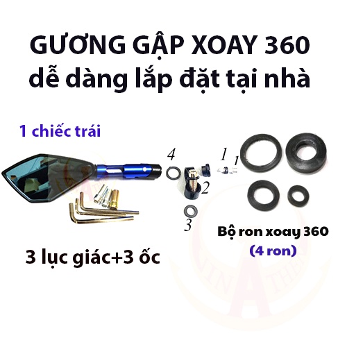 1 CHIẾC BÊN TRÁI- gương 5 cạnh gập xoay tự động 360 tặng kèm bộ lục giác gắn cho các dòng xe