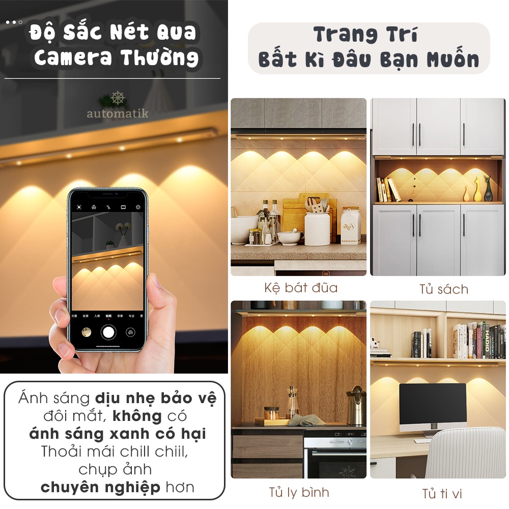 Đèn LED Trang Trí, Cảm Biến Chuyển Động Dán Tường Dùng Pin, Cảm Ứng Mini Tự Động Sáng Decor Phòng Ngủ Nhà Bếp Automatik