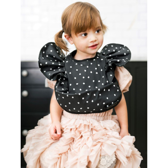 Yếm Ăn Chống Thấm Nước Họa Tiết Gợn Sóng Ba Chiều Màu Đen Dành Cho Trẻ Em 0557