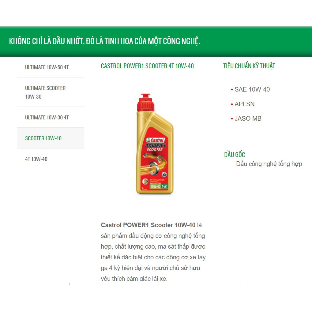 Nhớt xe ga CASTROL POWER 1 SCOOTER 10W40 800ML chính hãng