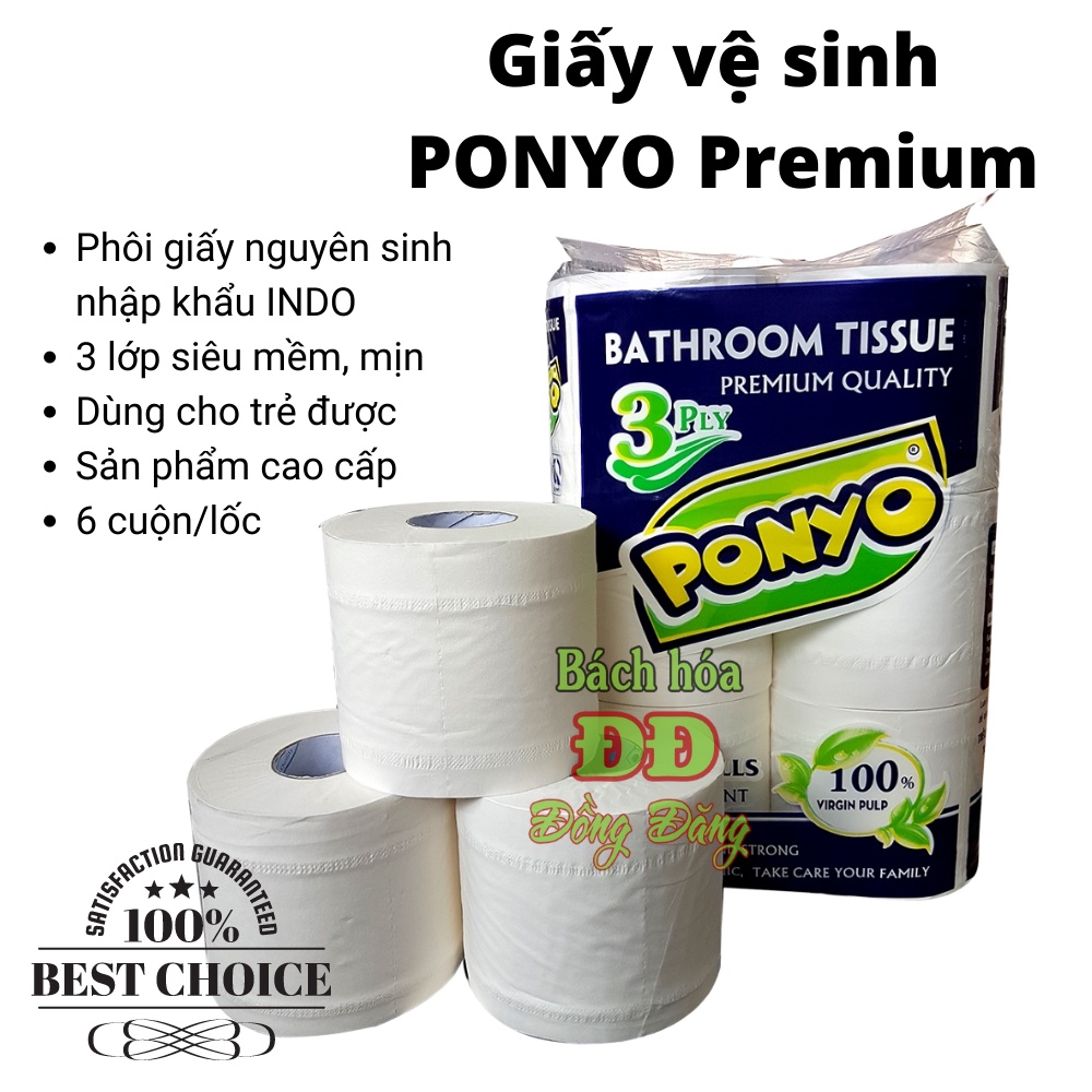 Giấy vệ sinh PONYO Premium cao cấp 3 lớp - nguyên liệu nhập khẩu Indo siêu mềm mịn