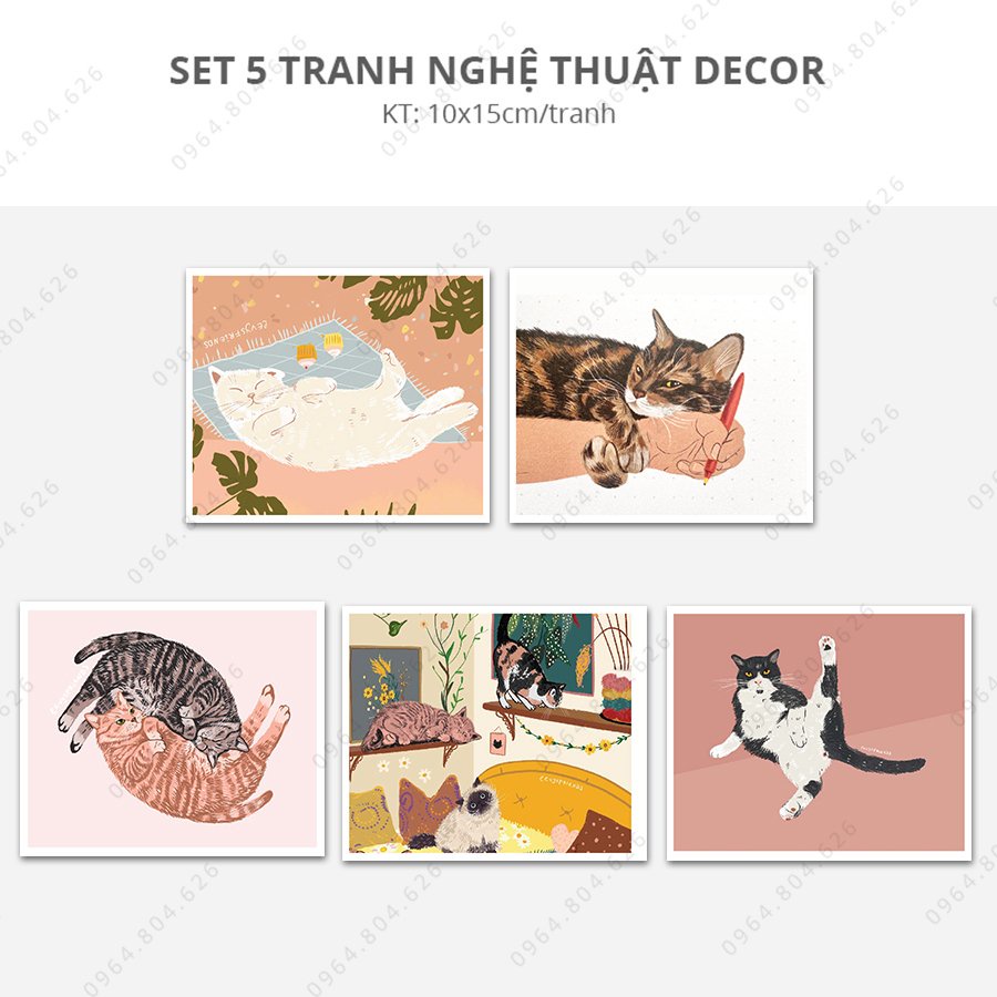 Bộ 5 tranh dán tường, dày 5mm tranh decor, trang trí tranh canvas sticker có sẵn băng keo 2 mặt