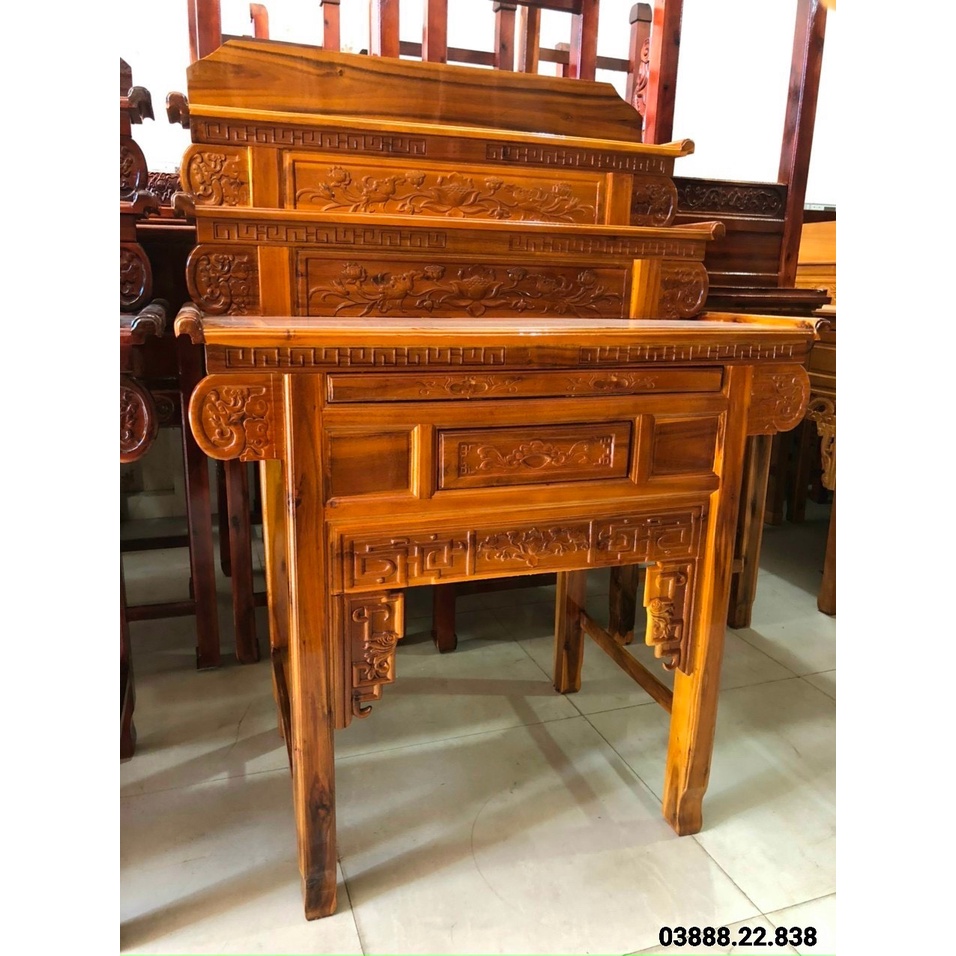 Bàn thờ gia tiên 107x127 gỗ tràm hàng xịn   3 tầng mẫu mới rất đẹp