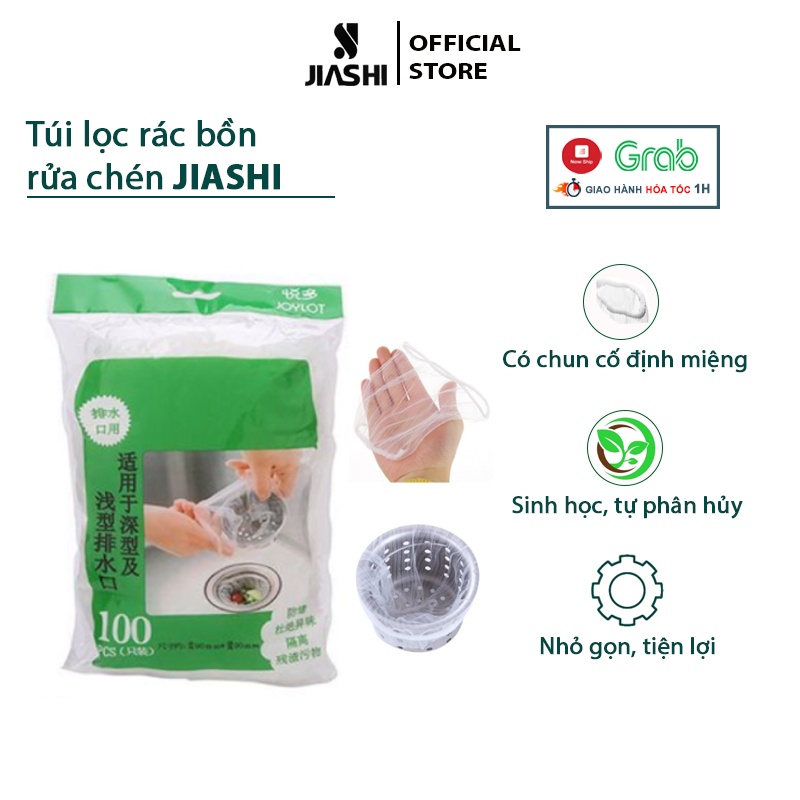 Combo 100 Túi Lưới Lọc Rác Thông Minh Jiashi Cho Bồn Rửa Bát, Chén, Đĩa Có Chun Tiện Lợi Cho Nhà Bếp