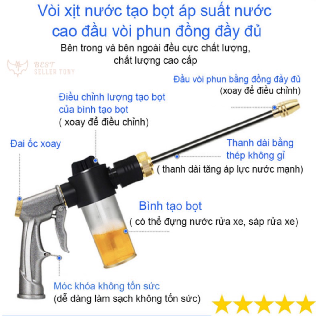 Libishop - Vòi xịt nước tăng áp lực nước tạo bọt có thanh nối dài thông minh