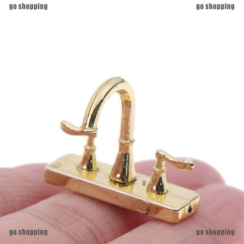 {go shopping}1/12 Dollhouse miniature accessories mini alloy double faucet for decoration