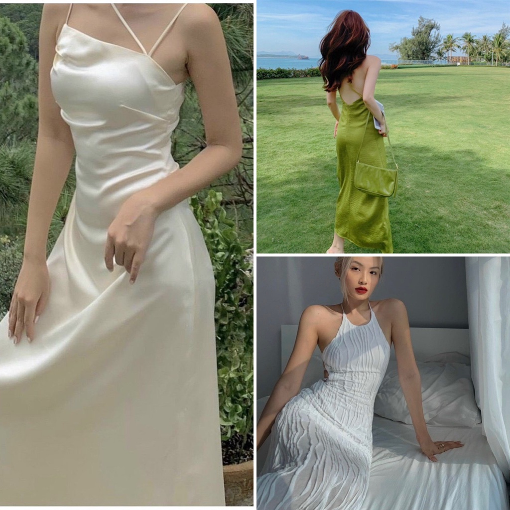 Đầm phi nhung nude 2 dây form cổ đổ siêu đẹp 💖 KÈM ẢNH THẬT
